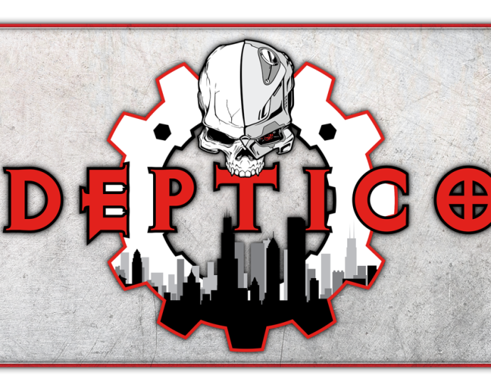 Adepticon Logo a gear behind a stylized skull